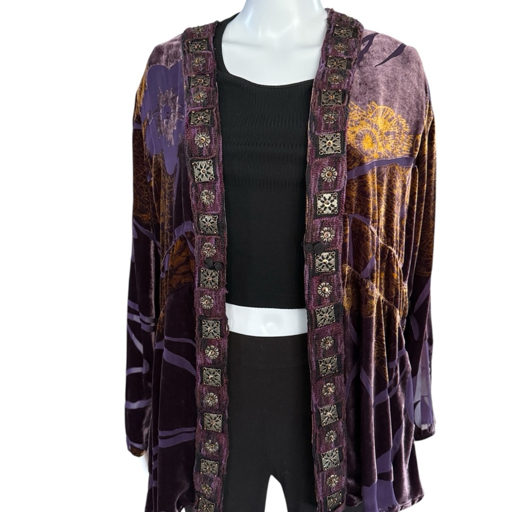 Chico's Purple, velvet and jeweled cardigan tunic